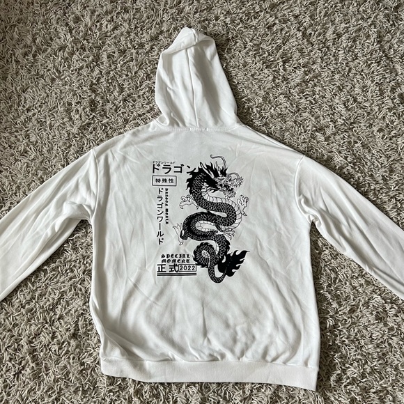 ROMWE White Lightweight Hoodie with Dragon Print Men’s size XXL - Picture 10 of 11